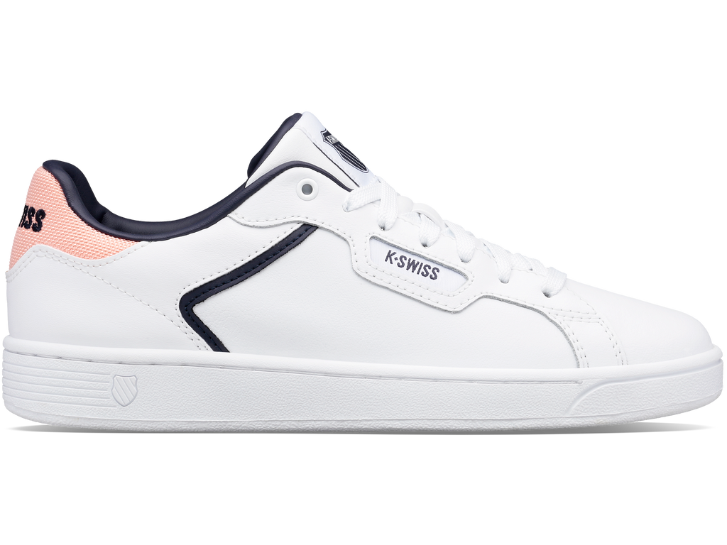 96347-145-M | WOMENS CLEAN COURT II CMF | WHITE/GRAYSTONE/PEACH NECTAR